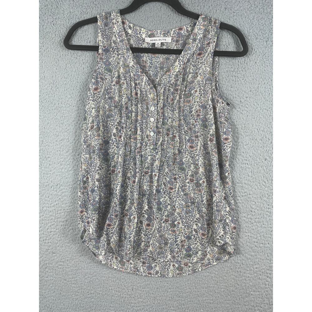 Rose & Olive Women's Size XS Sheer Half Button Sleeveless Top Floral